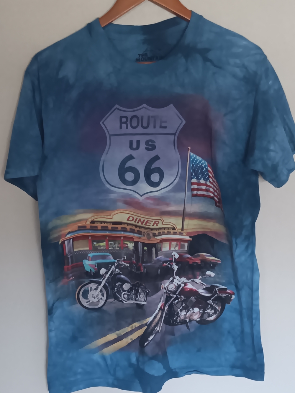 Route 66 Blue Tie-Dye Graphic Tee - US Route 66 Motorcycles Diner